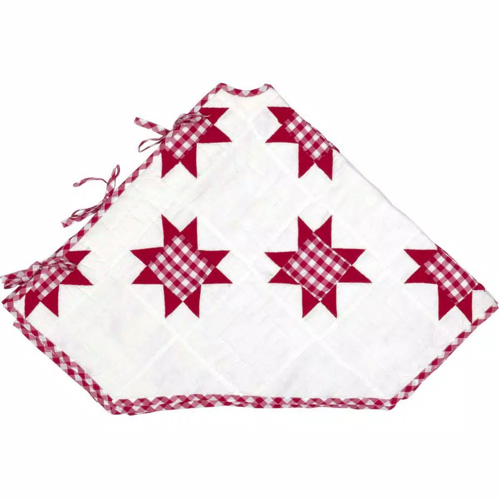 VHC Brands Emmie Red Patchwork Christmas Tree Skirt, 55 in. Hand-Quilted Cotton Farmhouse Decor