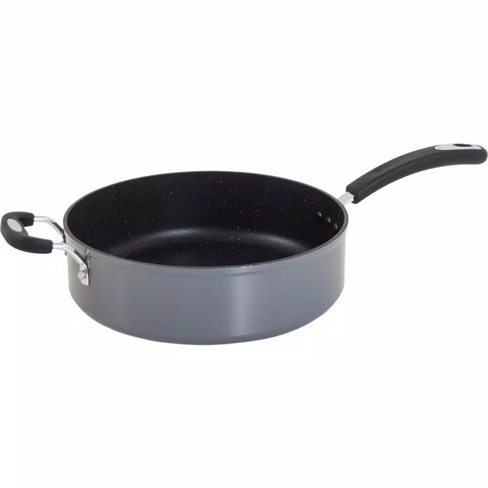Ozeri Stone Earth 5.3 qt. Aluminum Ceramic Nonstick Sauce Pan with Glass Lid, Granite Gray