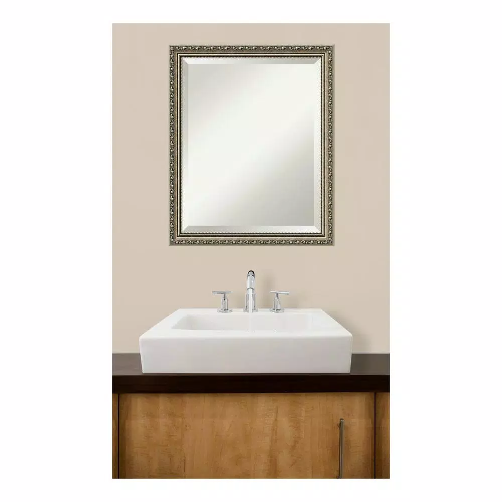 Amanti Art Parisian 18.5 in. W x 22.5 in. H Silver Framed Beveled Edge Rectangular Bathroom Mirror
