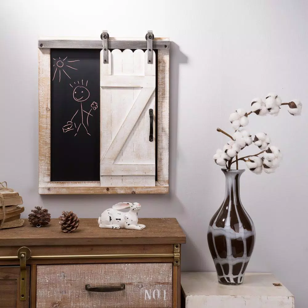 Glitzhome 19.75" Farmhouse Wooden Barn Door Chalkboard Memo Board Wall Decor
