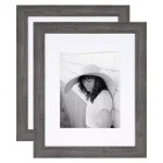 Kate And Laurel Edson Gray Rustic Farmhouse Picture Frame Set, 16x20 in. Matted to 11x14 in. (Set of 2) thumbnail 1