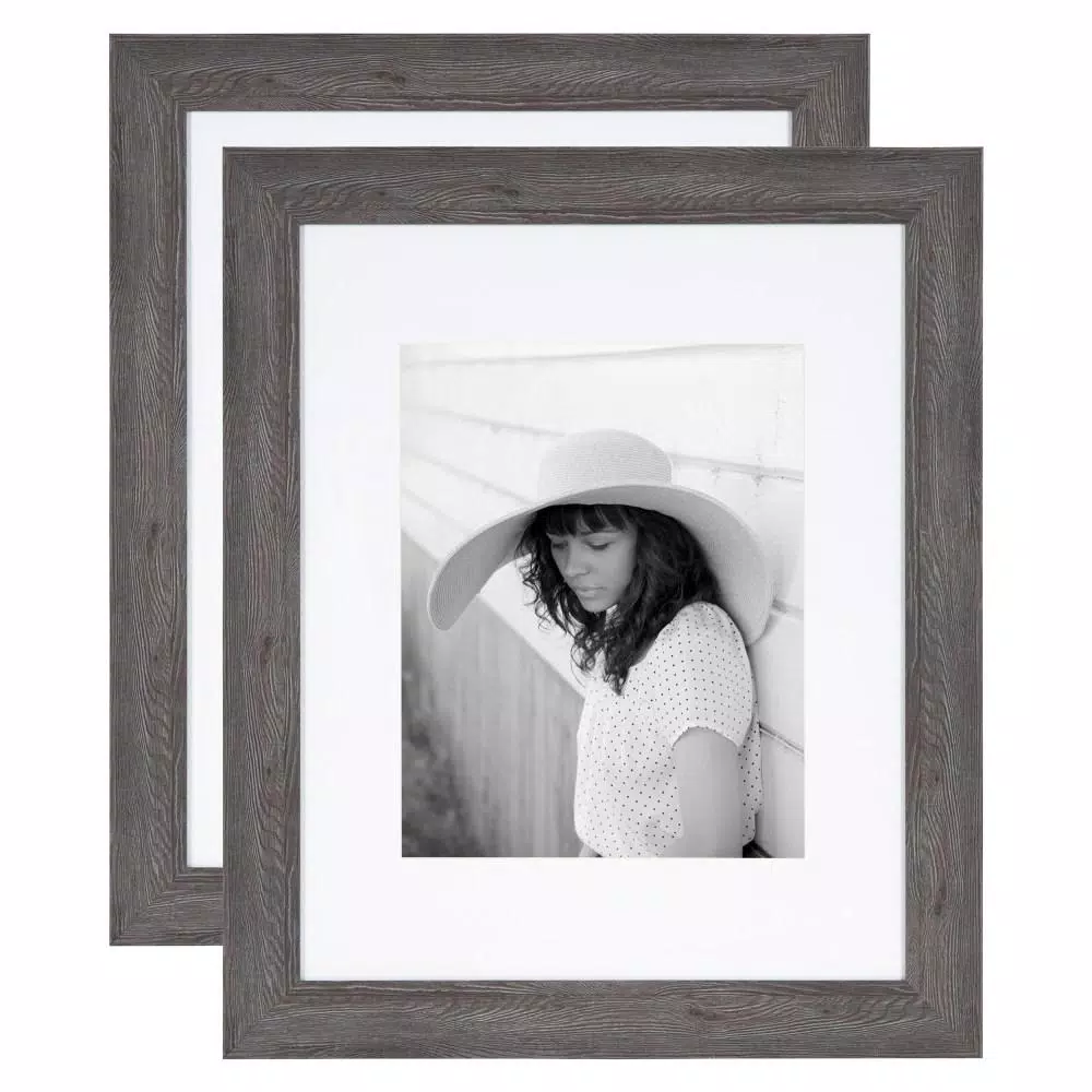 Kate And Laurel Edson Gray Rustic Farmhouse Picture Frame Set, 16x20 in. Matted to 11x14 in. (Set of 2)