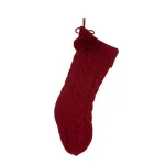 Glitzhome 24 in. Red Knitted Christmas Stocking with Pom Pom Balls - Acrylic thumbnail 1