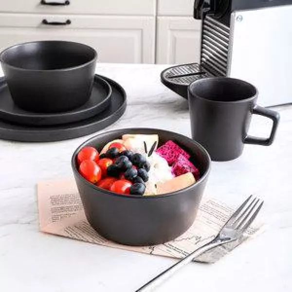 Stone Lain 32-Piece Modern Black Matte Stoneware Dinnerware Set, Service for 8