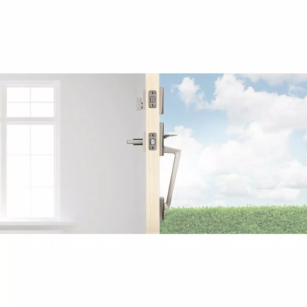 Kwikset Camino Low Profile Satin Nickel Single Cylinder Entry Handleset with Halifax Lever