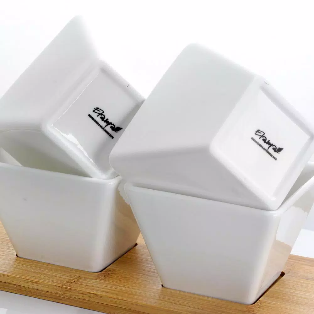 Elama Signature Collection Stoneware Appetizer and Condiment Server Set with Bamboo Tray