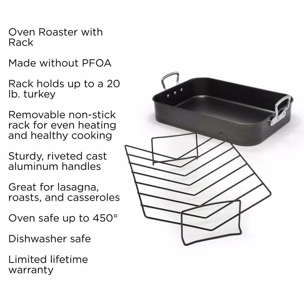 Ecolution Aluminum Roasting Pan with Hydrolon PFOA-Free Non-Stick Coating and Rack