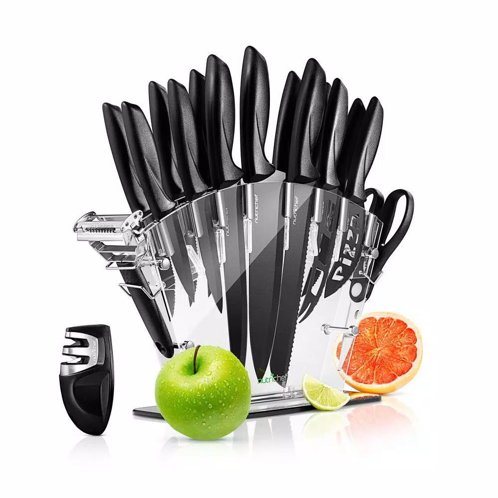 NutriChef 17-Piece Stainless Steel German Knife Set with Block Stand