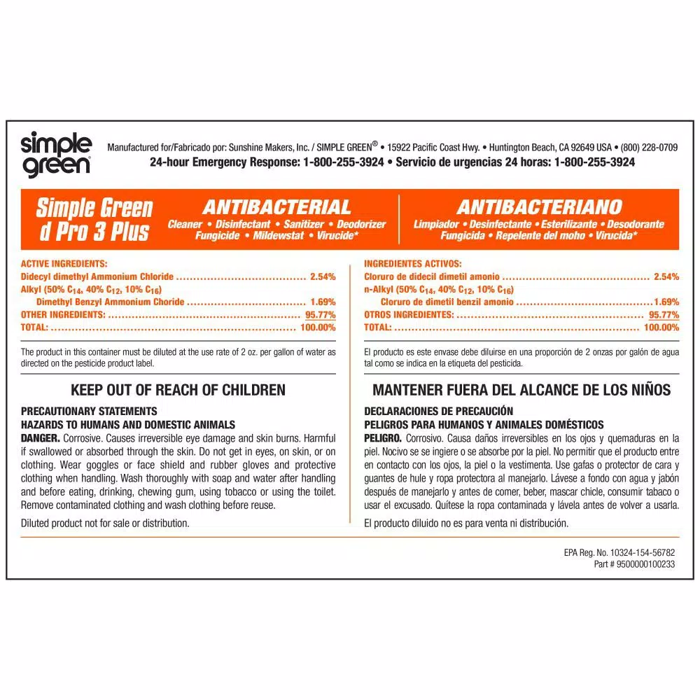 Simple Green d Pro 3 Plus Secondary Label 10-Pack - Bilingual OSHA Compliant Self-Adhesive Labels