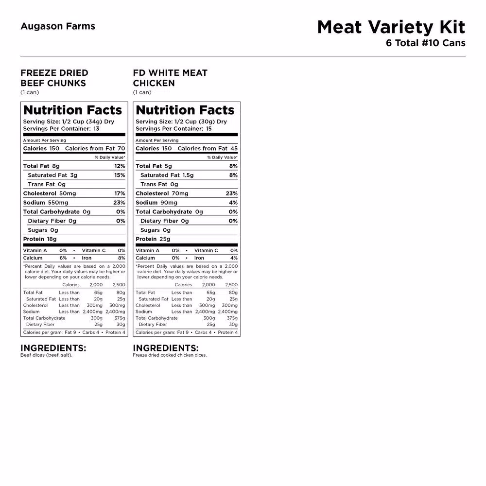 Augason Farms Freeze Dried Meat Variety 6-Pack Bundle - Beef and Chicken