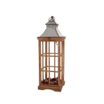 Glitzhome Brown Christmas Farmhouse Wood and Metal Lantern Set of 2 thumbnail 2