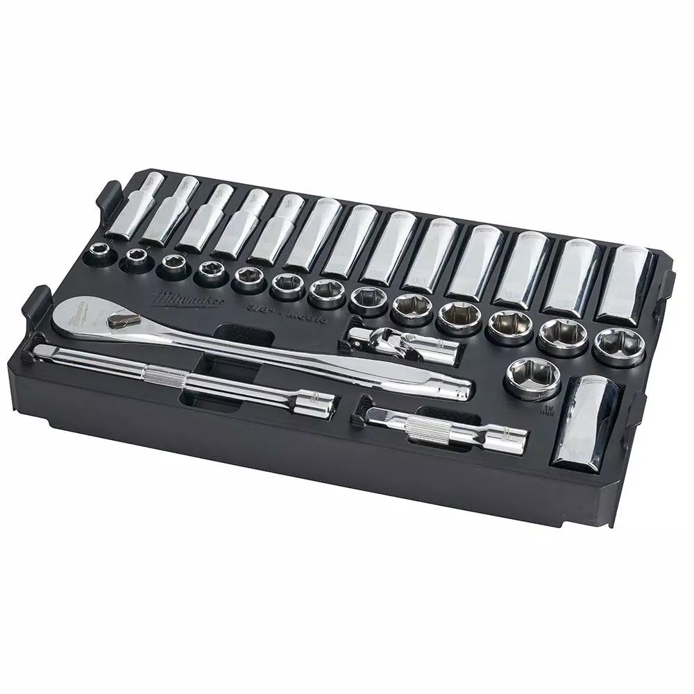 Milwaukee 3/8 in. Drive Metric Ratchet and Socket Set with PACKOUT Compact Organizer, 32-Piece