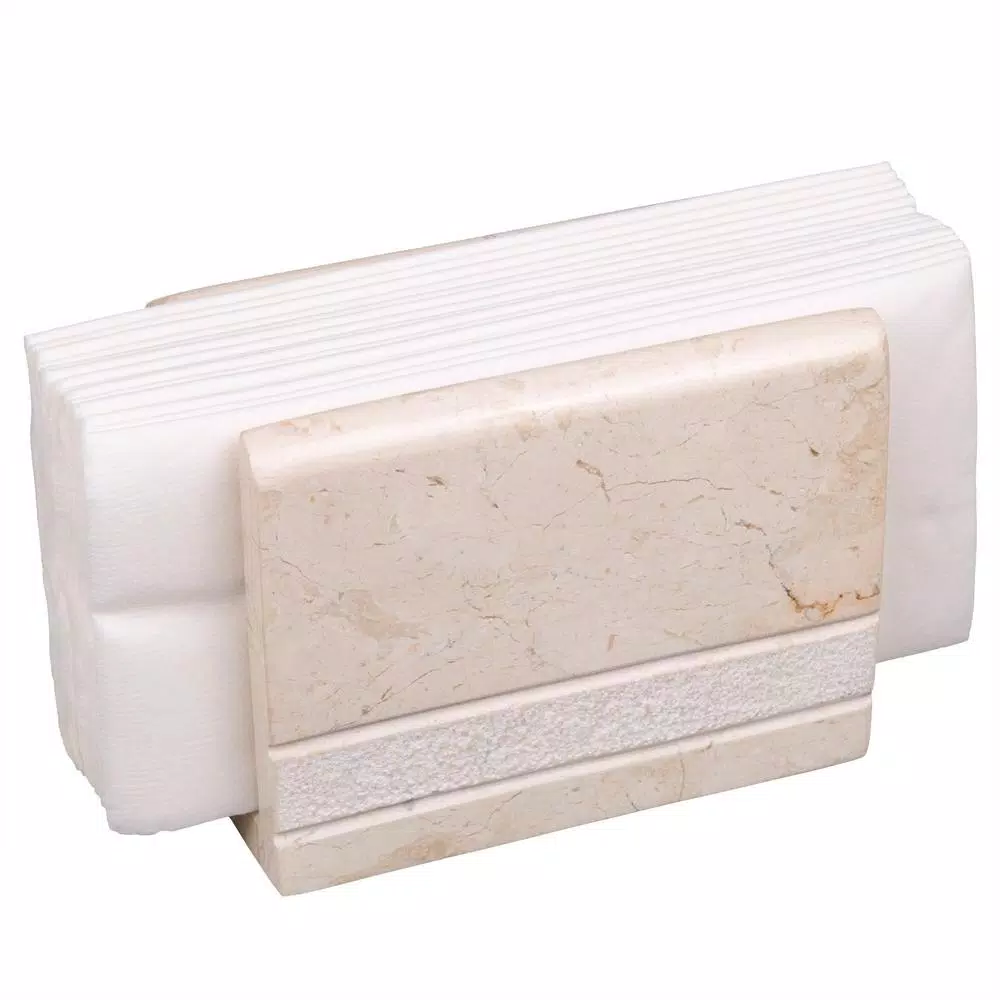 Creative Home Natural Beige Champagne Marble Napkin Holder - Hand Carved Elegant Tabletop Stand