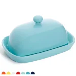 Sweese Porcelain Butter Dish with Lid - Turquoise, Modern Round Style thumbnail 1