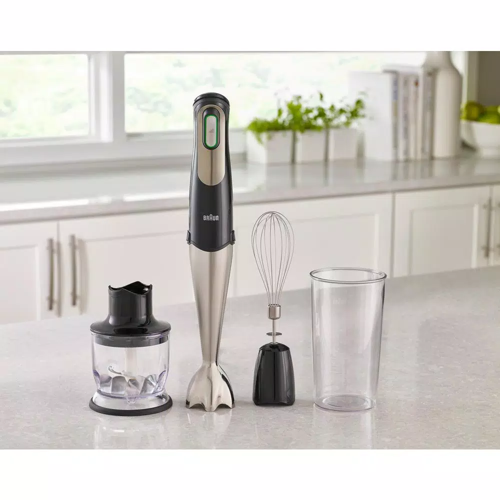Braun MultiQuick 7 MQ725 SmartSpeed 400W Immersion Hand Blender with Chopper and Whisk, Black/Stainless Steel