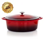 MegaChef 7 Qt. Oval Enameled Cast Iron Casserole Dish with Lid, Red thumbnail 1