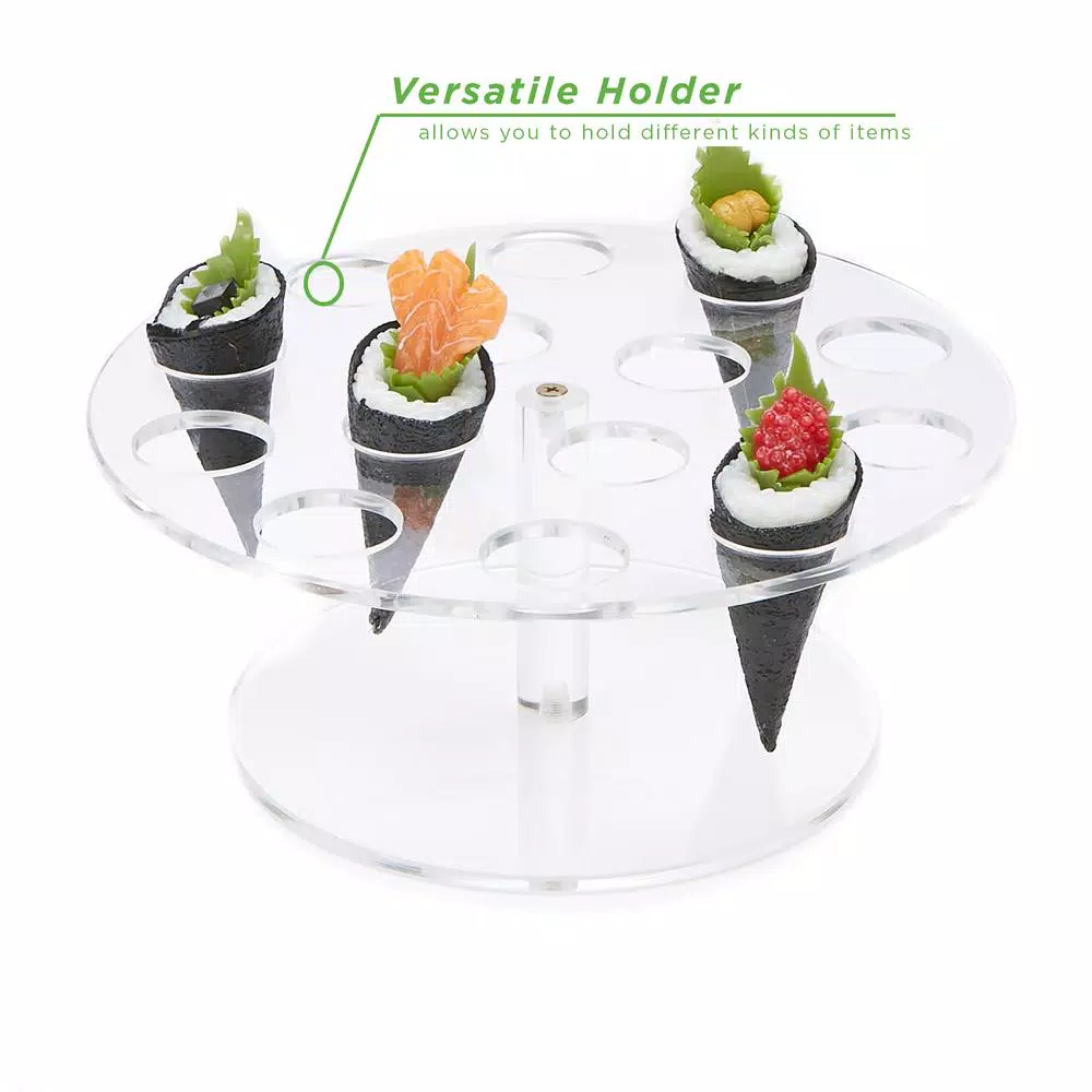 Mind Reader Clear Acrylic 14-Slot Round Ice Cream Cone & Sushi Roll Serving Tray Holder