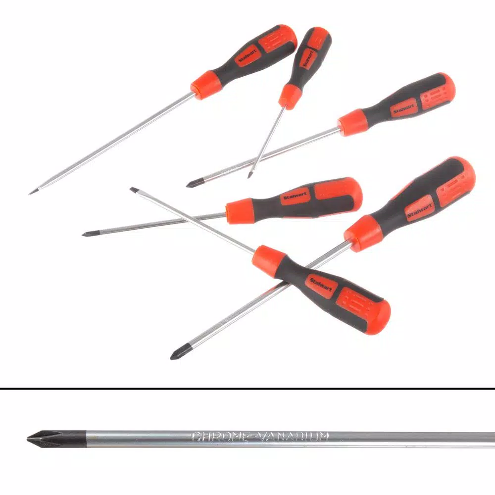 Stalwart 6-Piece Magnetic Tip Screwdriver Set with Wall-Mountable Storage Rack
