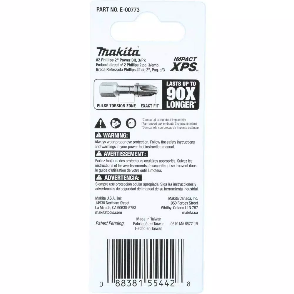 Makita ImpactXPS #2 Phillips 2 in. Power Bits, 3-Pack
