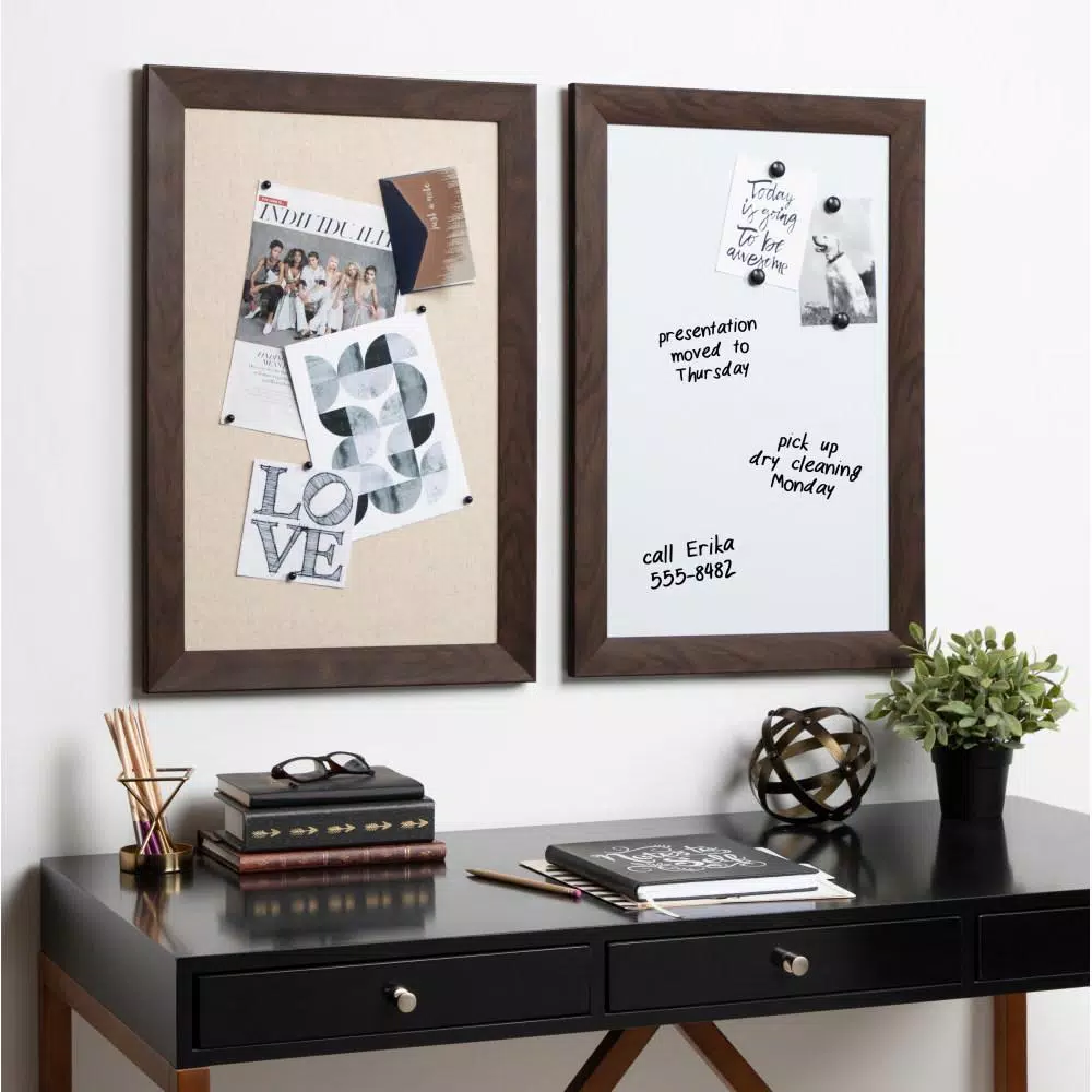 DesignOvation Kate and Laurel Beatrice Walnut Brown Magnetic Dry Erase Memo Board