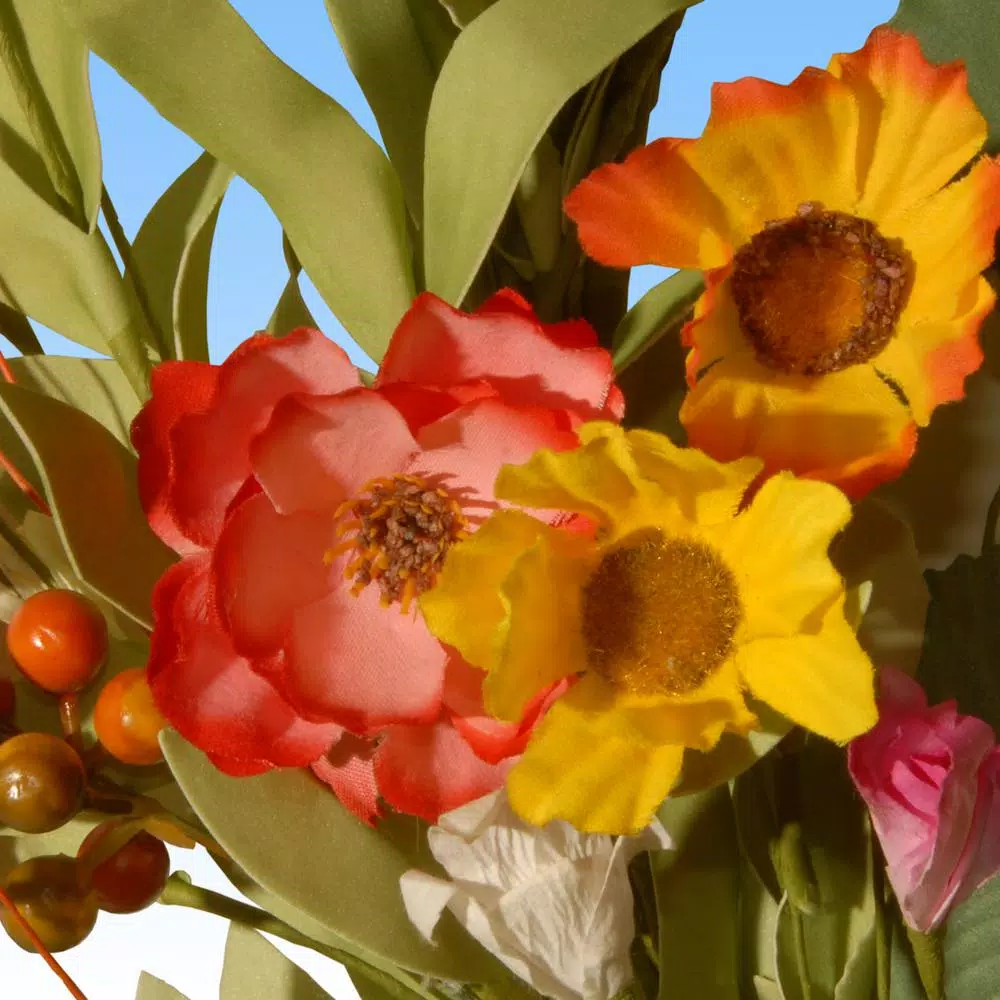National Tree Company 22 in. Spring Flower Wreath - Assorted Yellow, Pink, and White Mixed Blooms