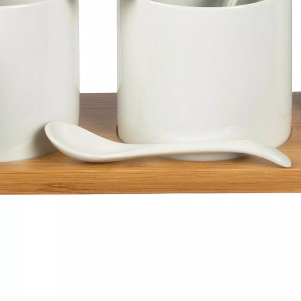 Unbranded Denmark Tools For Cooks 10-Piece White Porcelain Condiment Server Set with Bamboo Lids and Tray