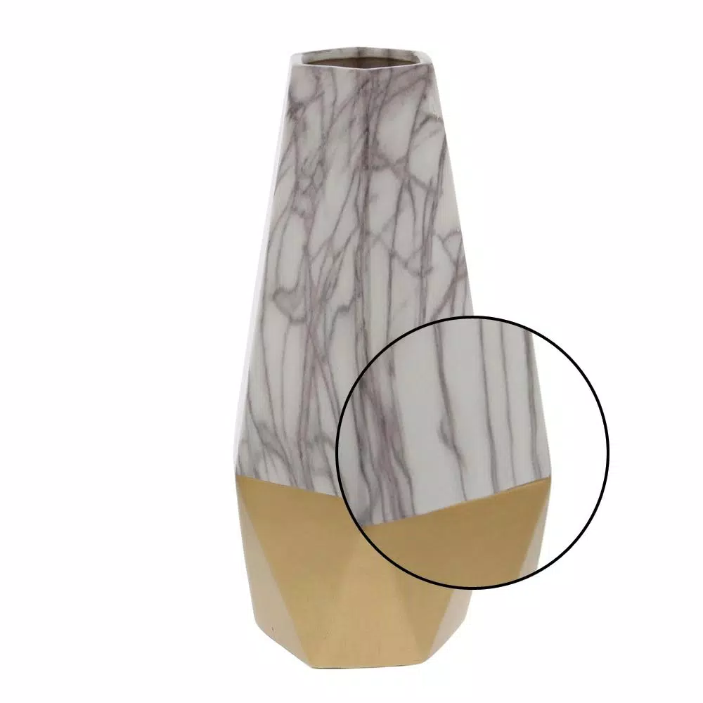 CosmoLiving by Cosmopolitan 14 in. Ceramic Gold and White Marble Glaze Modern Table Vase
