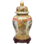 Unbranded Oriental Furniture 18 in. Rose Medallion Satsuma Peacock Porcelain Temple Jar thumbnail 2