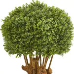 Nearly Natural 41 in. Artificial Boxwood Topiary Tree in White Planter with White Rocks thumbnail 2