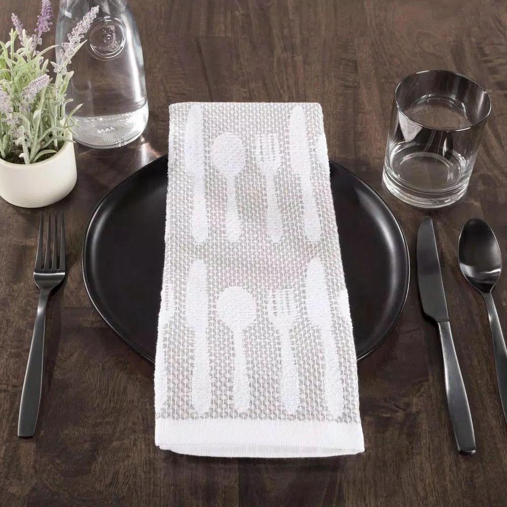 Lavish Home 8-Piece Cotton Kitchen Towel Set - Multi-Color Flatware Pattern Weave