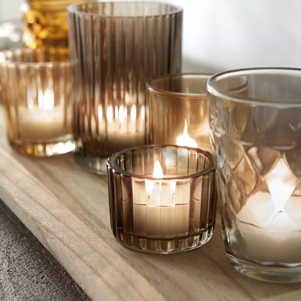 3R Studios Multi-Colored Glass and Wood Votive Candle Holder Tray Set