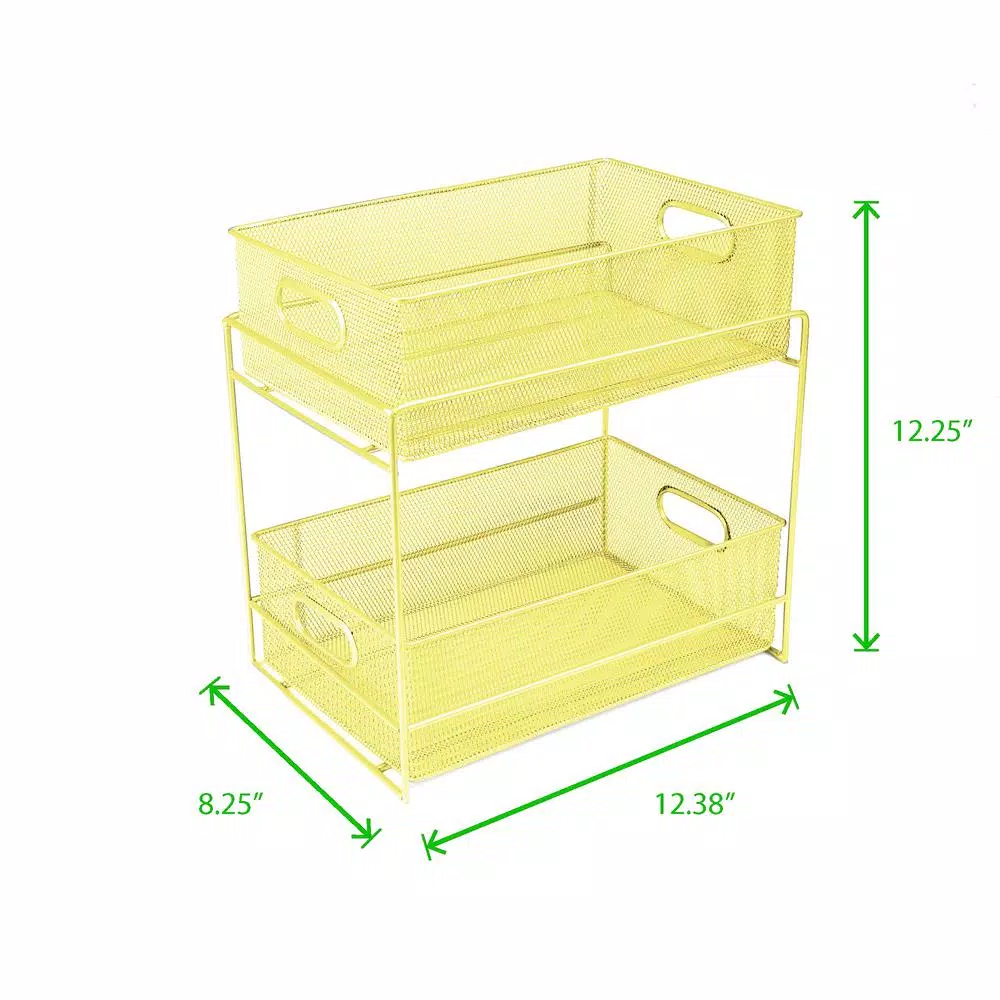 MIND READER Modern Yellow Metal Mesh 2-Tier Utensil Caddy and Flatware Organizer