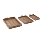 LITTON LANE Mahogany Brown Mango Wood and Iron Slat-Style Farmhouse Trays, Set of 3 thumbnail 2