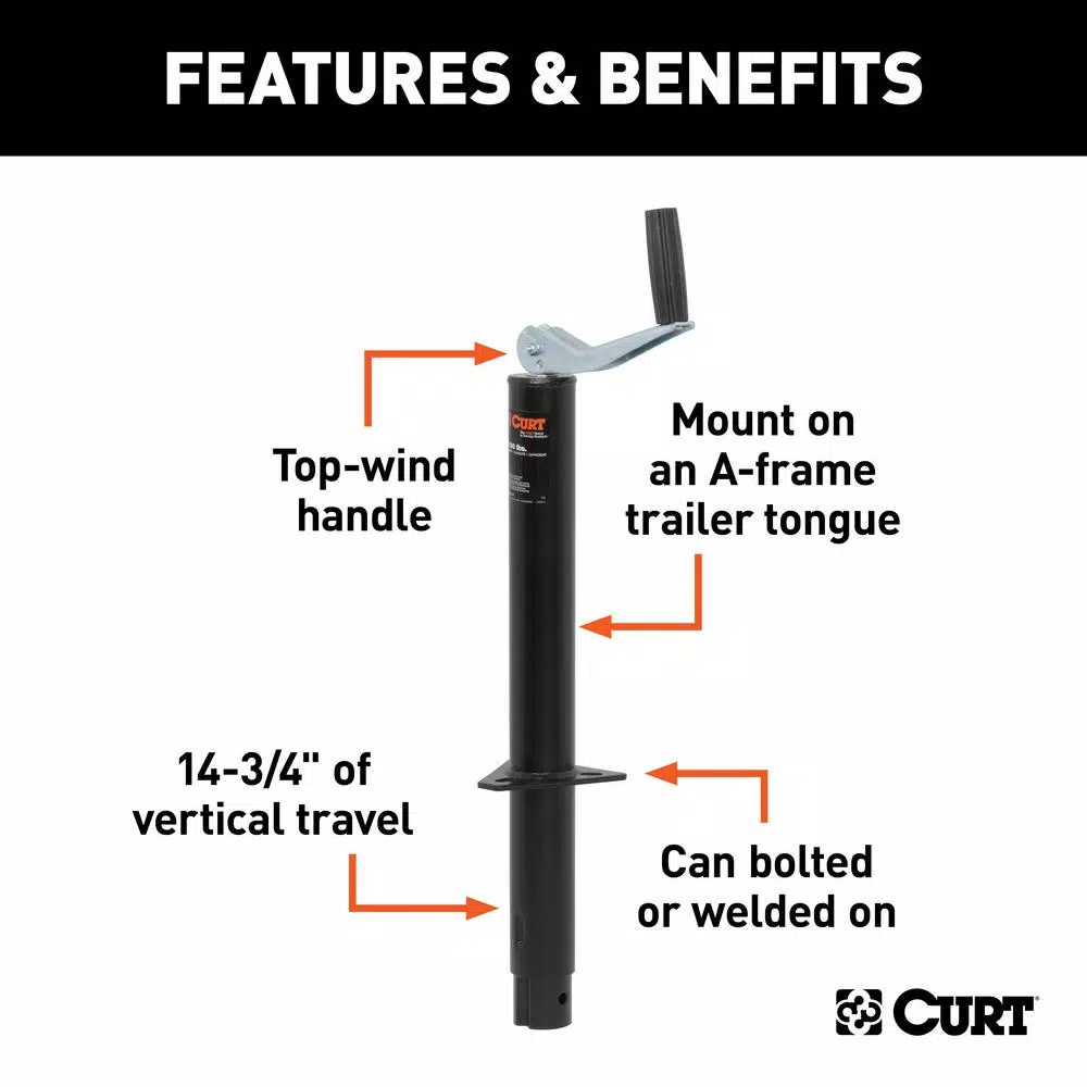 CURT A-Frame Trailer Jack with Top Handle, 2,000 lbs. Capacity, 15 in. Travel