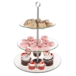 Classic Cuisine 3-Tier Round Tempered Glass Dessert Tray with Stainless Steel Base (5 Per Case) thumbnail 2