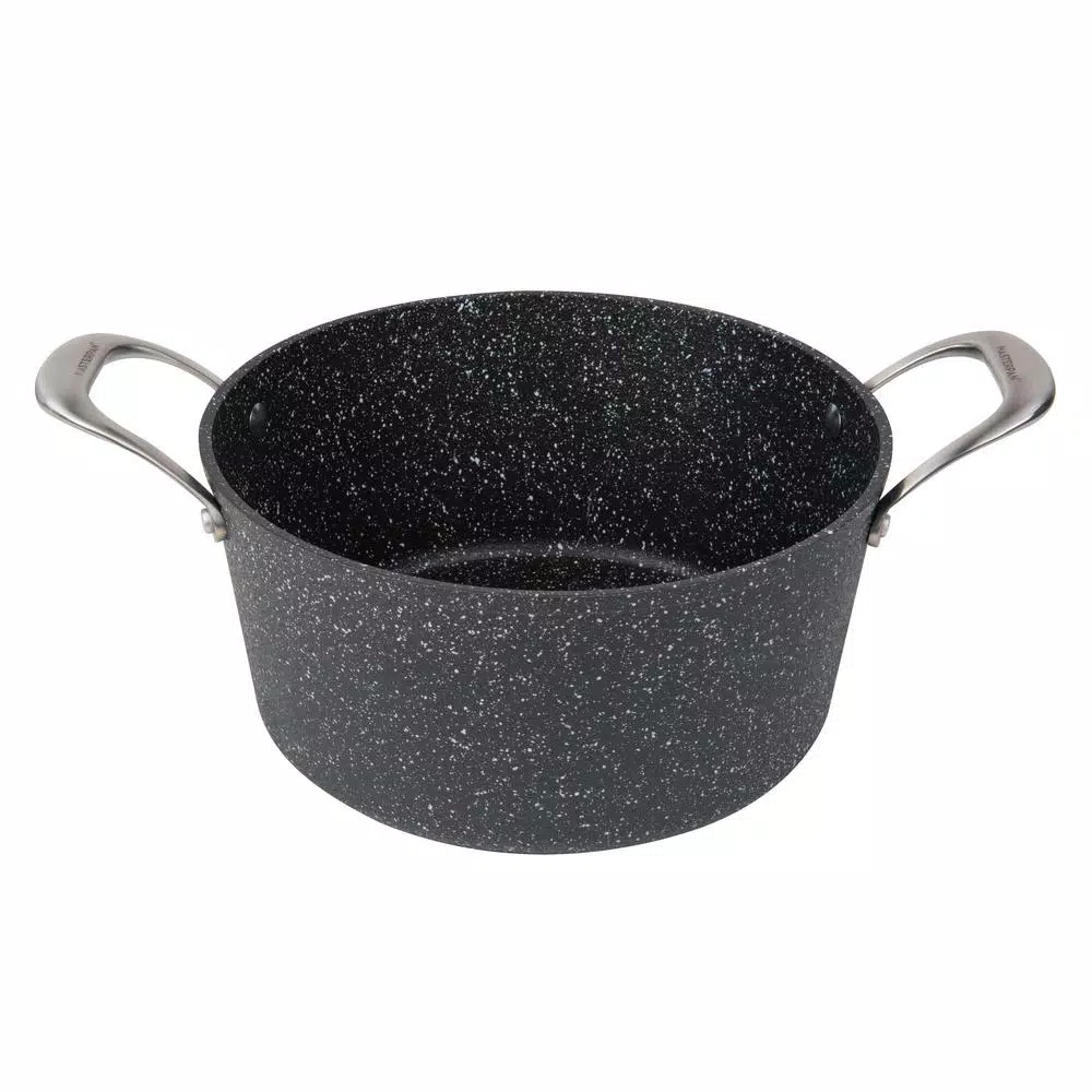 masterpan Granite Ultra 5 qt. Cast Aluminum Nonstick Stock Pot with Glass Lid, Black Marble