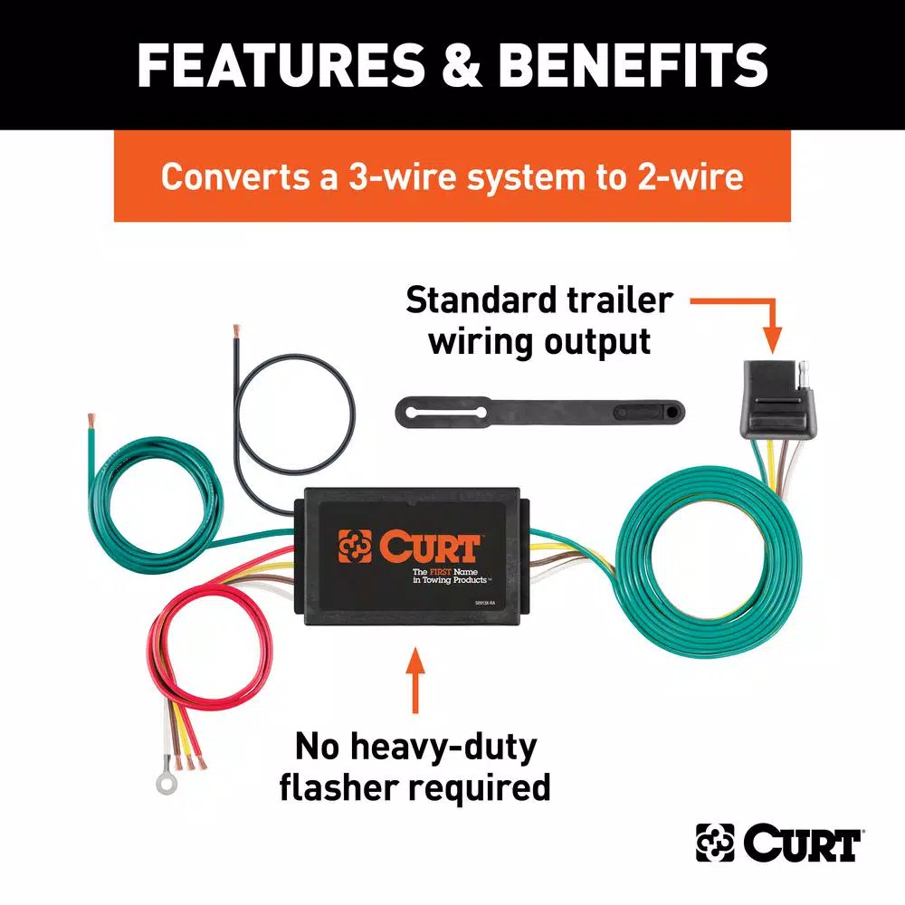 CURT 3-to-2-Wire Powered Taillight Converter with 4-Way Flat Connector