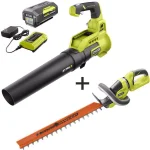 RYOBI 40V MAX Cordless Jet Fan Blower and 24 in. Hedge Trimmer Combo Kit with 4 Ah Battery and Charger thumbnail 1