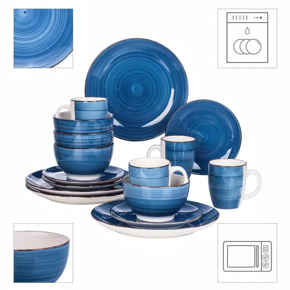 vancasso Bella 16-Piece Blue Porcelain Dinnerware Set, Service for 4