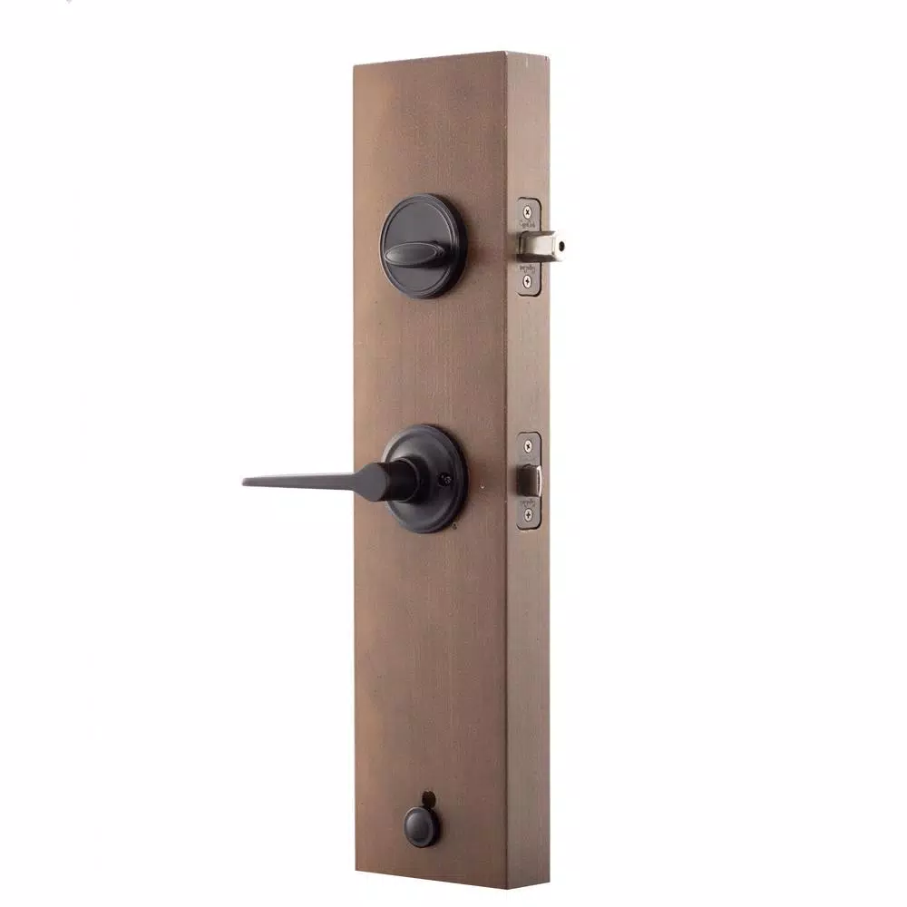 Copper Creek Craftsman Black Front Door Handleset with Contemporary Zane Lever Trim