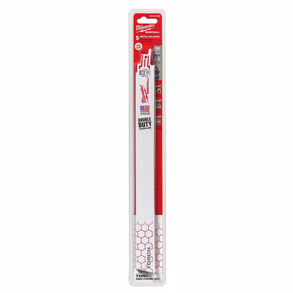 Milwaukee Torch 12 in. 18 TPI Metal Cutting Reciprocating Saw Blades, 5-Pack