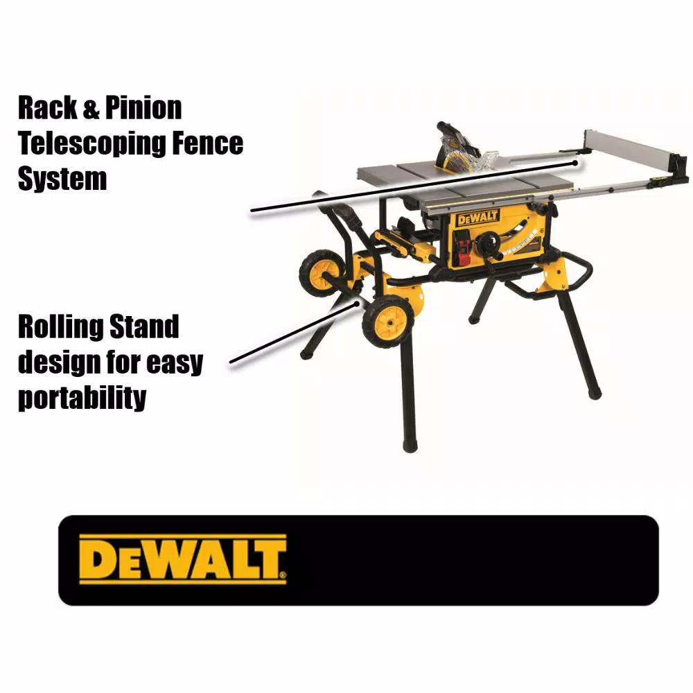 DEWALT 10 in. Job Site Table Saw with Rolling Stand & Bonus ATOMIC 20V MAX 1/2 in. Drill Driver Kit