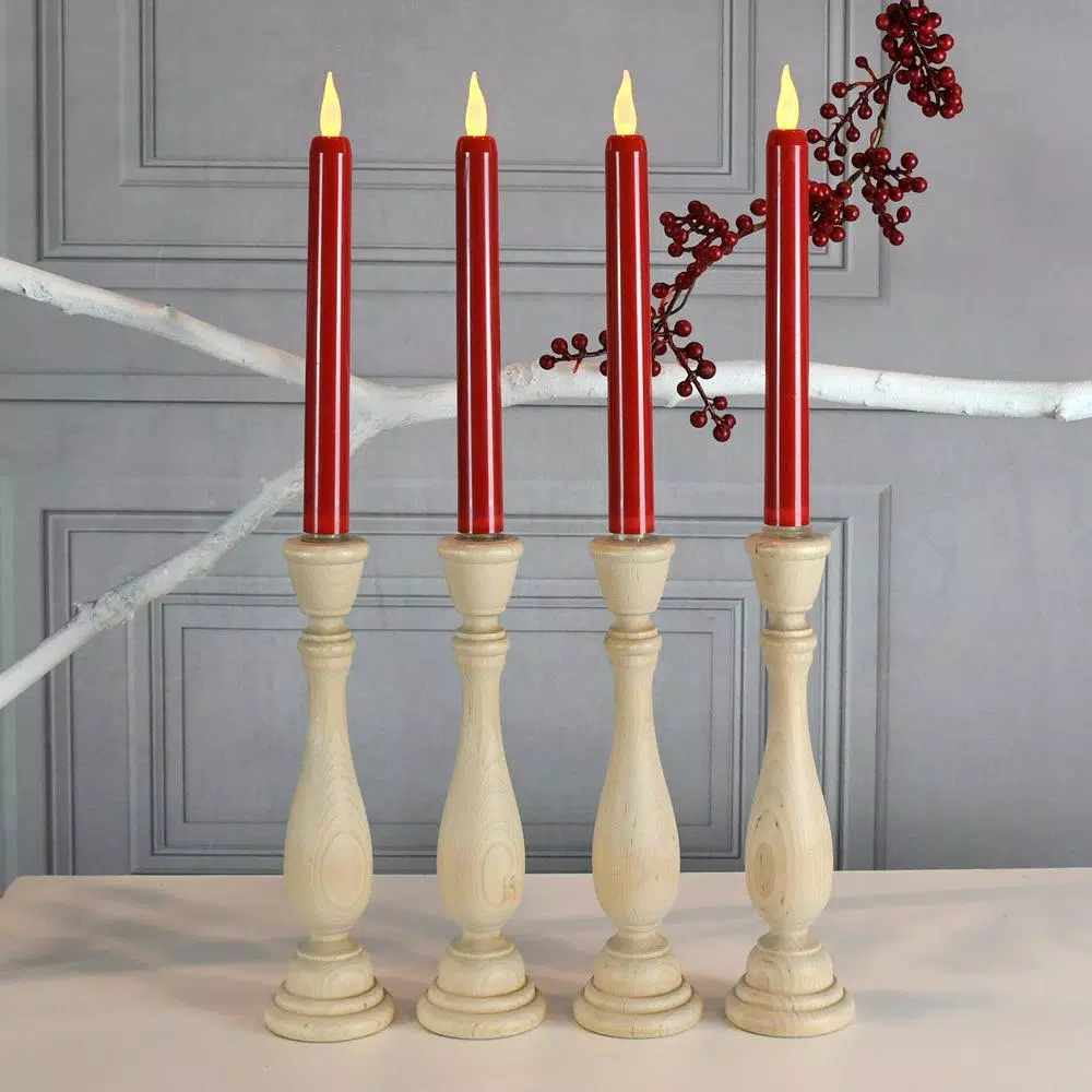 LUMABASE Red LED Taper Candles, Set of 4 - Flameless Flickering Amber Glow Tapers