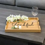 Elegant Designs Natural Wood Decorative Serving Tray with Black Metal Handles - Thankful Farmhouse Style thumbnail 8