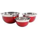 Oster Rosamond 3-Piece Stainless Steel Mixing Bowl Set, Red Brushed Finish thumbnail 1