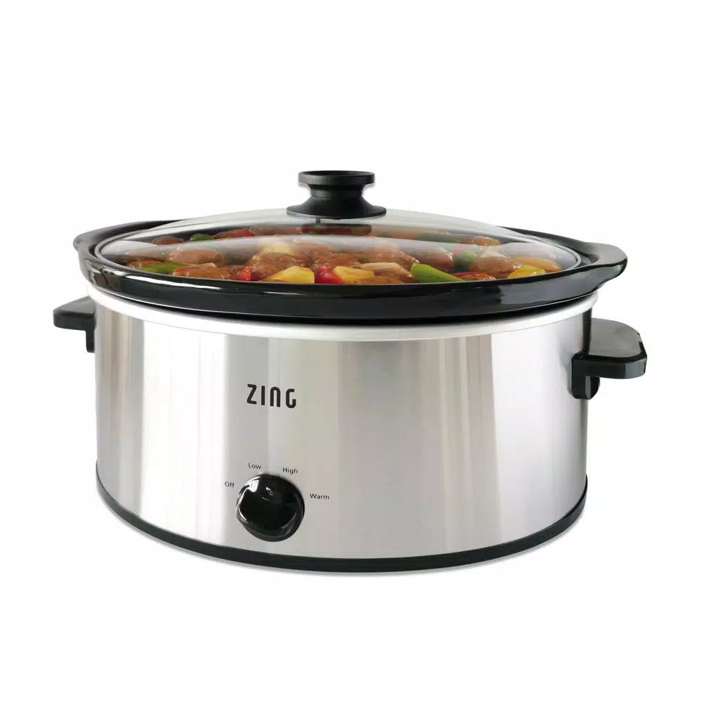 Zing 6 Qt Oval Stainless Steel Slow Cooker with Glass Lid and Removable Stoneware