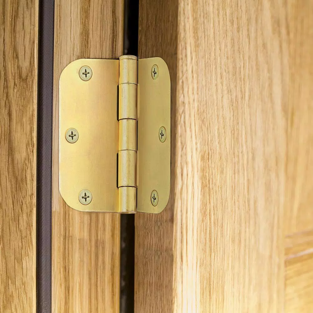 Design House 3.5 in. x 5/8 in. Radius Satin Brass Steel Door Hinges, 10-Pack