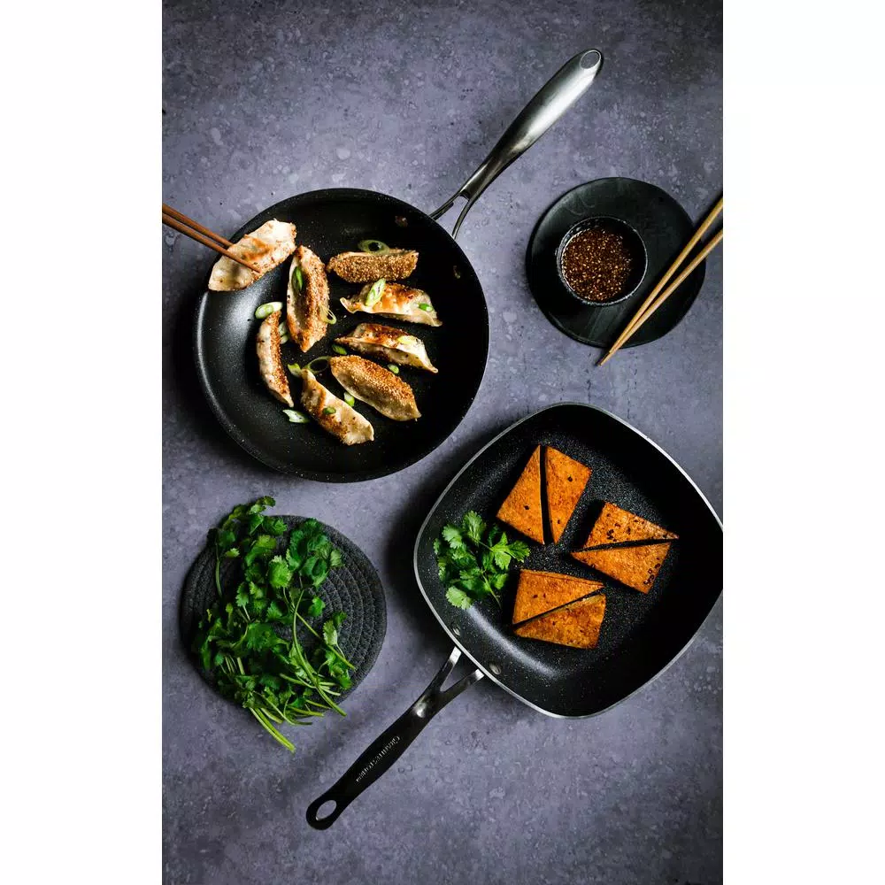 GRANITESTONE 12 in. Aluminum Non-Stick Diamond Infused Round Fry Pan, Charcoal Granite