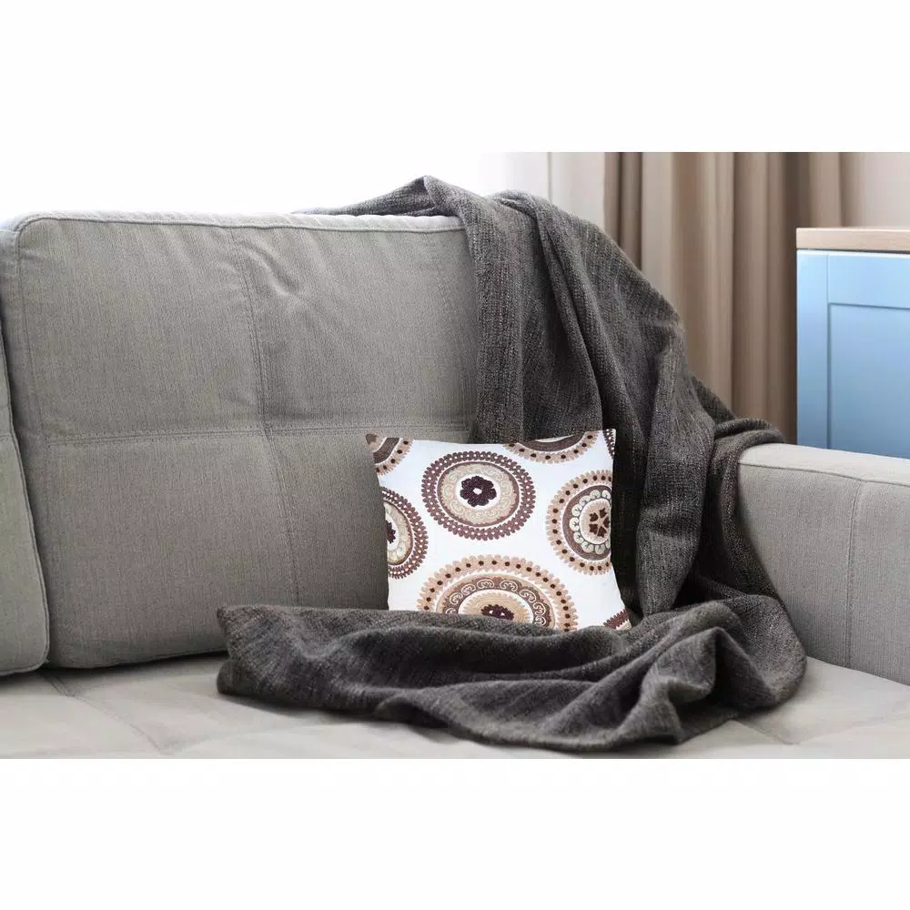 Unbranded Maryam Brown and White Geometric Cotton Throw Pillow, 20 x 20 in.