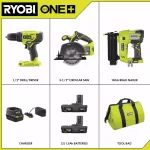 RYOBI 18V ONE+ Cordless 3-Tool Combo Kit with Drill/Driver, Circular Saw, and AirStrike 18-Gauge Brad Nailer thumbnail 2